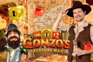 Official Live Dealer logo: Gonzo's Treasure Map by Evolution at BetRiot